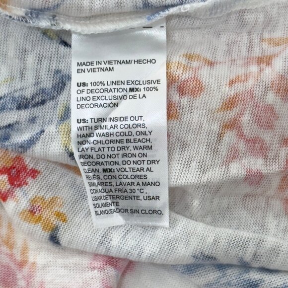 Chicos SZ 3 US XL Womens Nautical Floral Linen Tunic Top With Embellished Collar - Picture 7 of 16